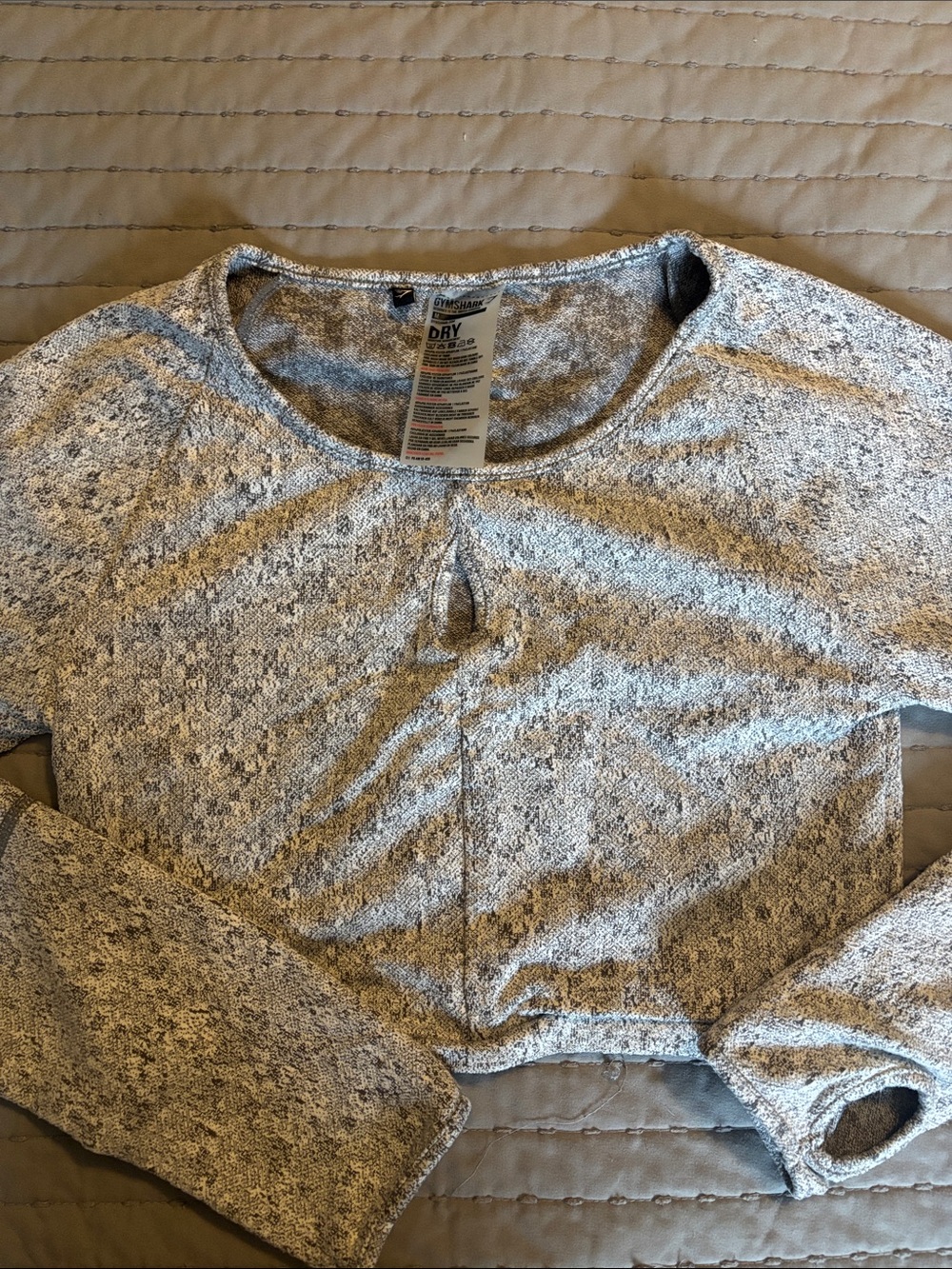 Gymshark Gray & White Cropped Long Sleeve Top
